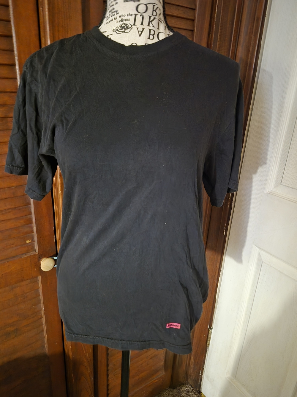 Supreme Black Short Sleeve Tee with Red Logo Tab